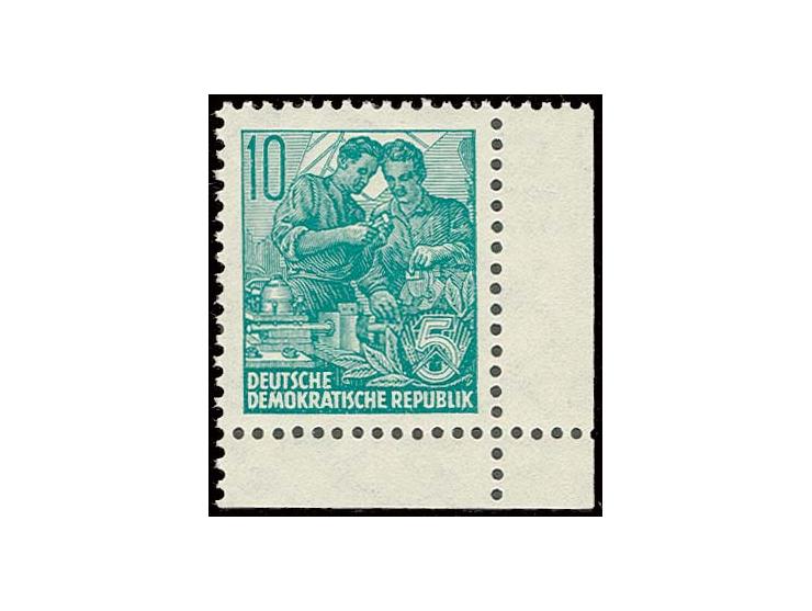 1959, Fünfjahrplan 10 Pfg. mit Wz. 3Y, rechte untere Bogenecke, postfrisch, unsigniert, Fotoattest Paul BPP (Mi. 1.200,-)