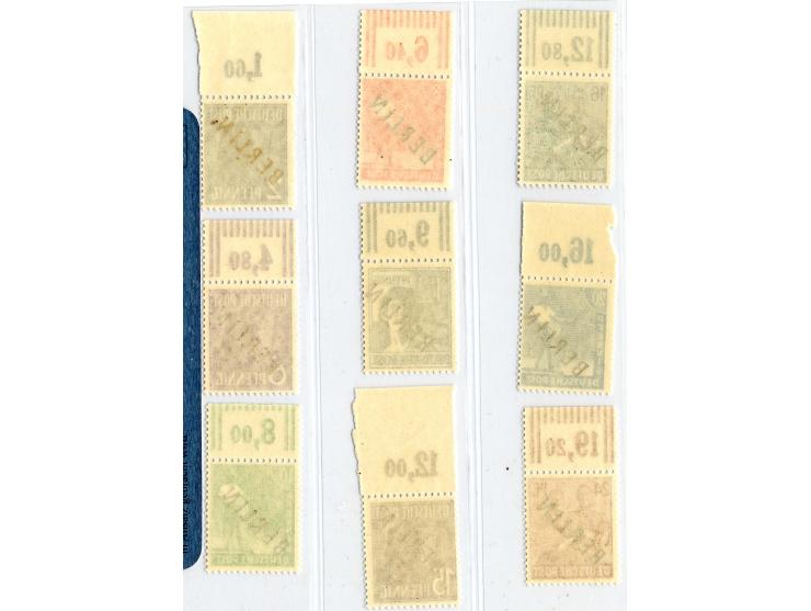 1948, Schwarzaufdruck 2 Pfg.-5 M. kpl., bis auf 1 M. (rechtes Randstück) alles Platten- bzw. Walzendruck-Oberrandstücke, post