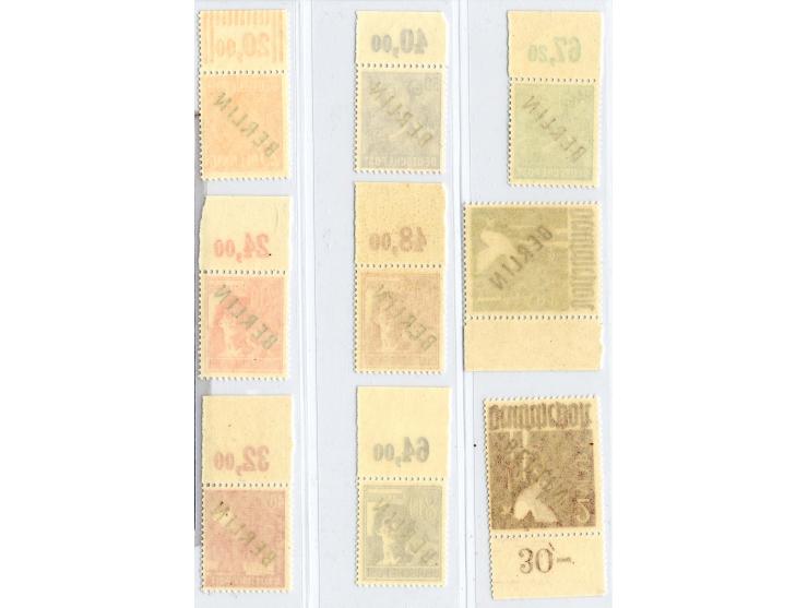 1948, Schwarzaufdruck 2 Pfg.-5 M. kpl., bis auf 1 M. (rechtes Randstück) alles Platten- bzw. Walzendruck-Oberrandstücke, post