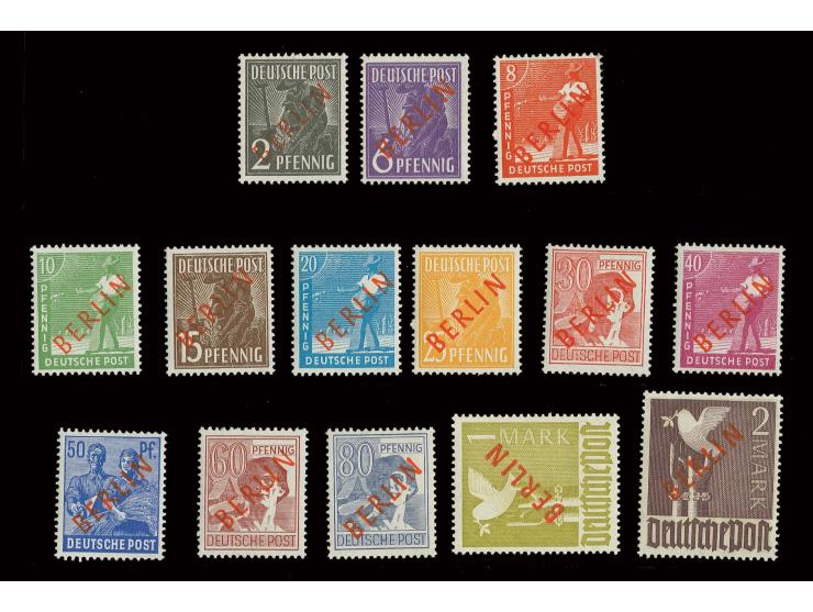 1949, Rotaufdruck 2 Pfg.-2 M. kpl., postfrisch, u.a. sign. Schlegel BPP (Mi. 1.500,-)