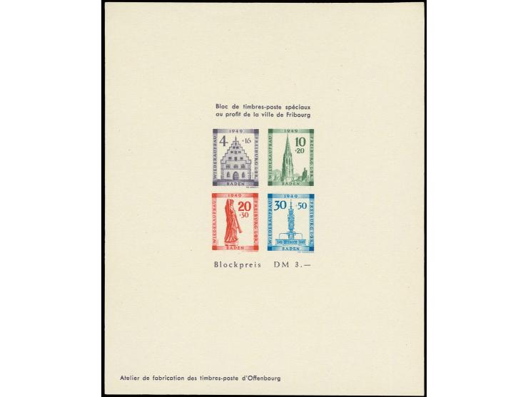 1949, Freiburg-Block als Ministerblock, ungebraucht ohne Gummi wie verausgabt (Mi. 450,-)