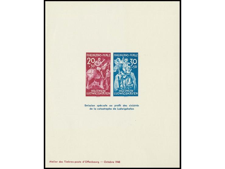 1948, Hilfswerk Ludwigshafen 20 Pfg. als Ministerblock, ungebraucht ohne Gummi wie verausgabt (Mi. 400,-)