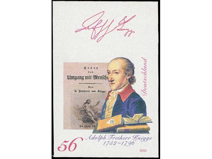 2002, Freiherr von Knigge 56 C., ungezähntes Oberrandstück, postfrisch, Fotoattest H.D. Schlegel BPP (Mi. 350,-)
