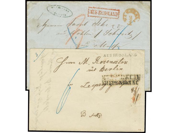 POLEN: 1855, Faltbrief von Niedrzyrzec mit zweisprachigem L2 nach Leipzig mit nebengesetztem L1 "AUS RUSSLAND", rückseitig ro