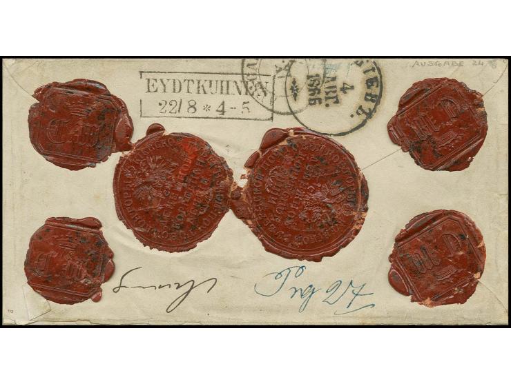 RUSSLAND: 1865, gesiegelter Wertbrief über 300 Rubel von Kiew an die Pianoforte-Fabrik Franz Leideritz in Leipzig mit vorders
