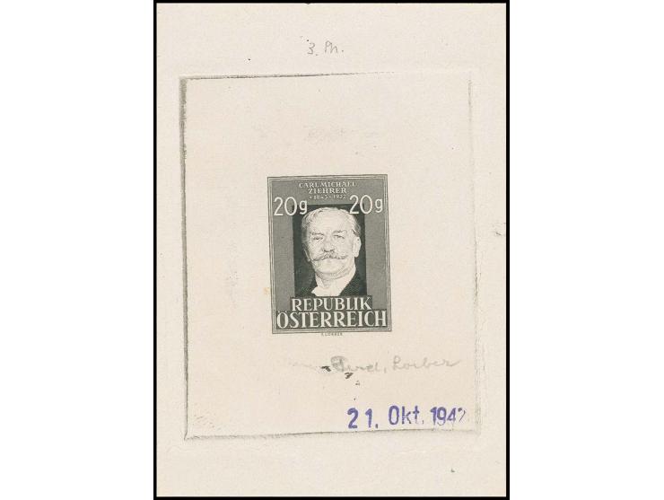 1948, Ziehrer 20 Gr., Phasendruck (3. Phase) in schwarz auf Kartonpapier im Blockformat, ungummiert, vom Stecher Prof. Lorber