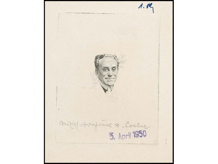 Girardi 30 Gr., Phasendruck in schwarz (1. Phase) auf Kartonpapier im Blockformat, sign. vom Stecher Prof. Lorber sowie vom E