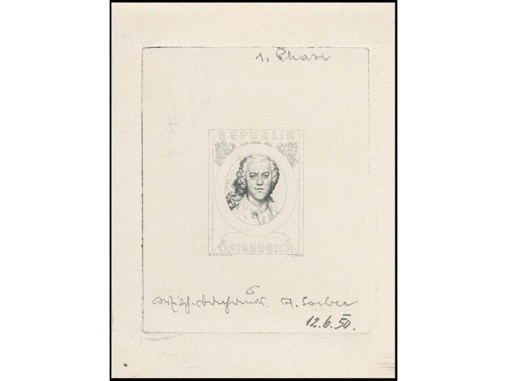1951, Schmidt 1 Sch., Phasendruck in schwarz (1. Phase) auf Kartonpapier im Blockformat, sign. vom Stecher Prof. Lorber mit D