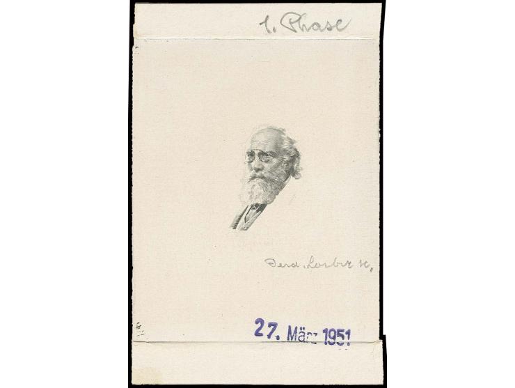 Kienzl 1,50 Sch., Phasendruck (1. Phase) in schwarz auf Kartonpapier im Blockformat, sign. vom Stecher Prof. Lorber mit Datum