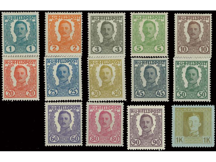 FELDPOST: Allgemeine Ausgaben: 1918, unverausgabte 1 H.-1 Kr. kpl., ungebraucht, Pracht (Mi. 550,-)
