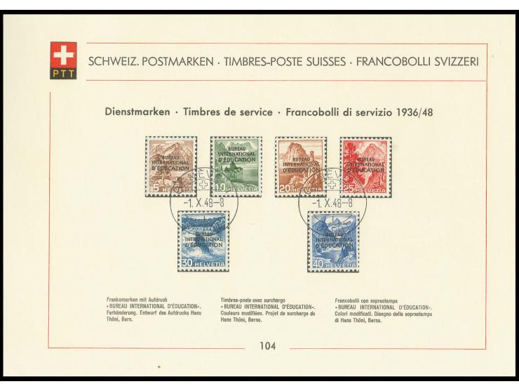 1948, Landschaften 5 - 40 C. mit Ersttagsstempel "GENEVE 1.X.48" auf PTT-Faltblatt