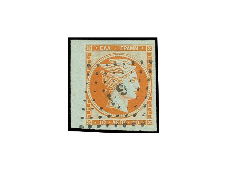 1861, Paris printing 10 r. orange on bluish in deep fresh colour, wide margins all around with sheet margin at left, used, ve
