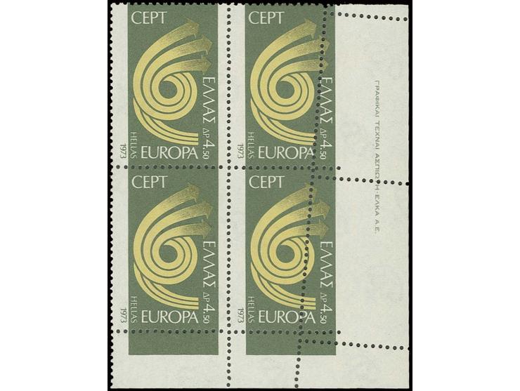 1973, CEPT 4,50 dr. corner block of 4 with shifted perforation at top, unhinged mint