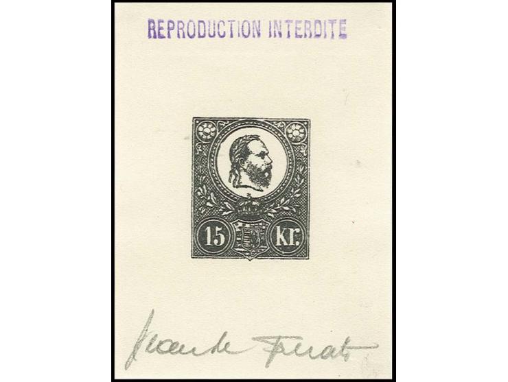 15 kr., Sperati forgery, proof in black in block format, signed in the margin