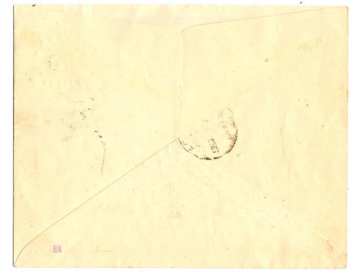 postal stationery: 1919, envelope 150 f. on 16 f. dark green with 50 on 5 f. green, 100 on 25 f. blue and 150 f. on 15 violet
