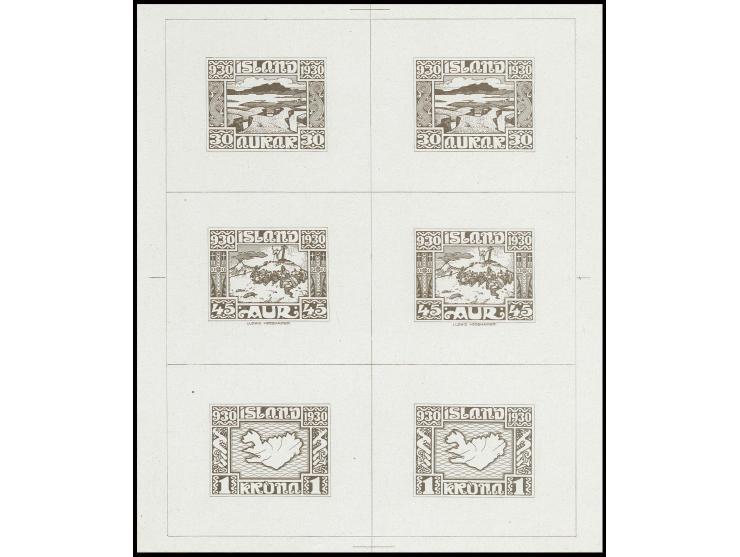 ditto, 3 composite proof sheets of 2 values each from the intermediate dies in brown, dark green and greenish black, ex 'Dr. 