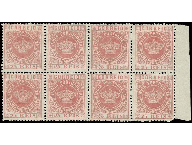 25 r. rose, marginal block of 8, unused, fine