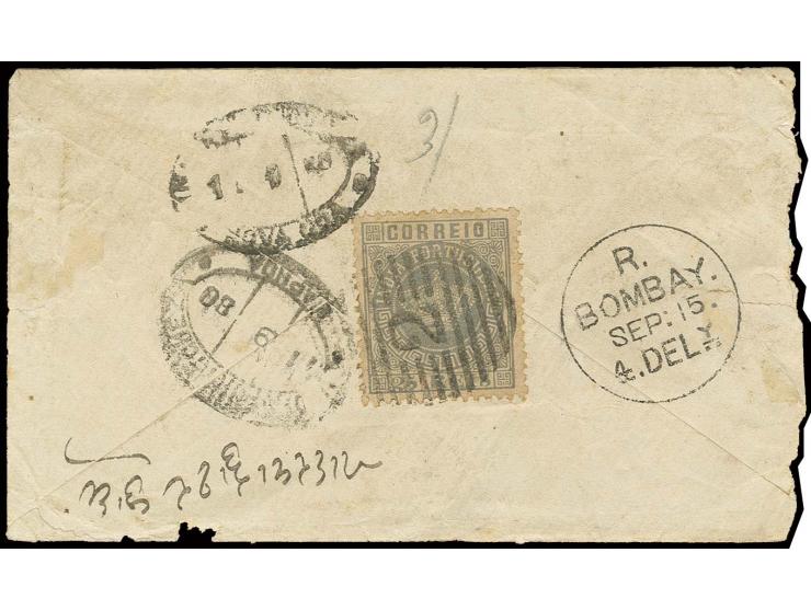 25 r. grey, tied by barred "2" to reverse of native cover from "MAPUCA 11/9/80" via Nova Goa to Bombay; an early usage of a s