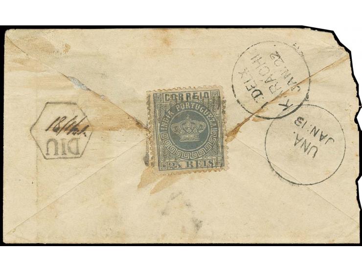 25 r. grey, dark shade, tied to reverse of small envelope from "DIU 10/1/81" via Una to Kurachee, stamp tiny crease, still fi