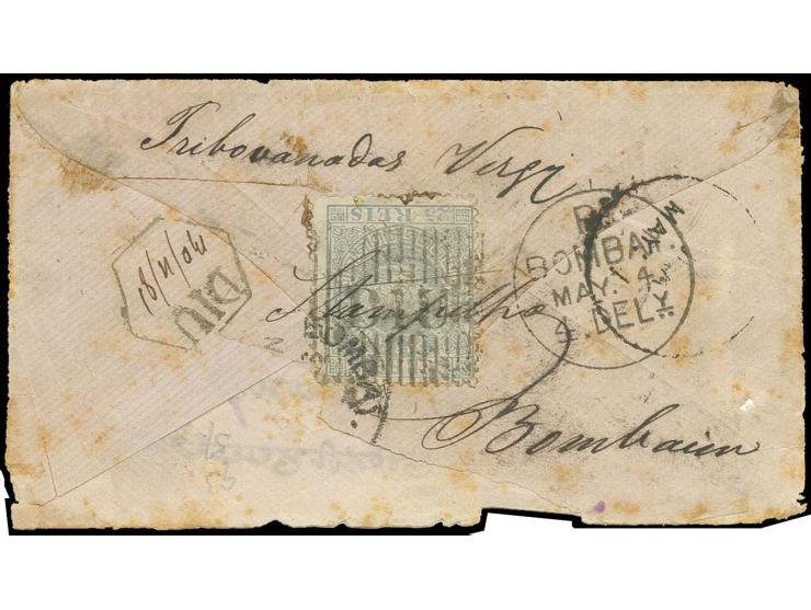 25 r. grey, tied by barred "DIU" with adjacent date stamp "DIU 30/4/81" to reverse of cover to Bombay; the envelope somewhat 