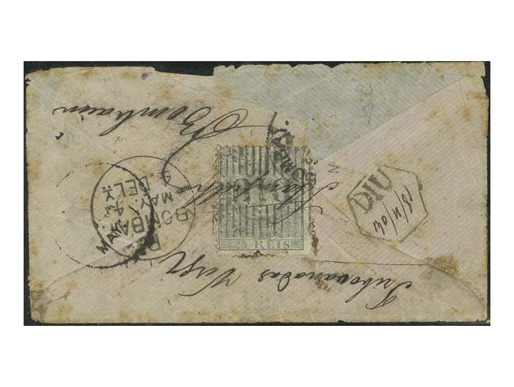 25 r. grey, tied by barred "DIU" with adjacent date stamp "DIU 30/4/81" to reverse of cover to Bombay; the envelope somewhat 