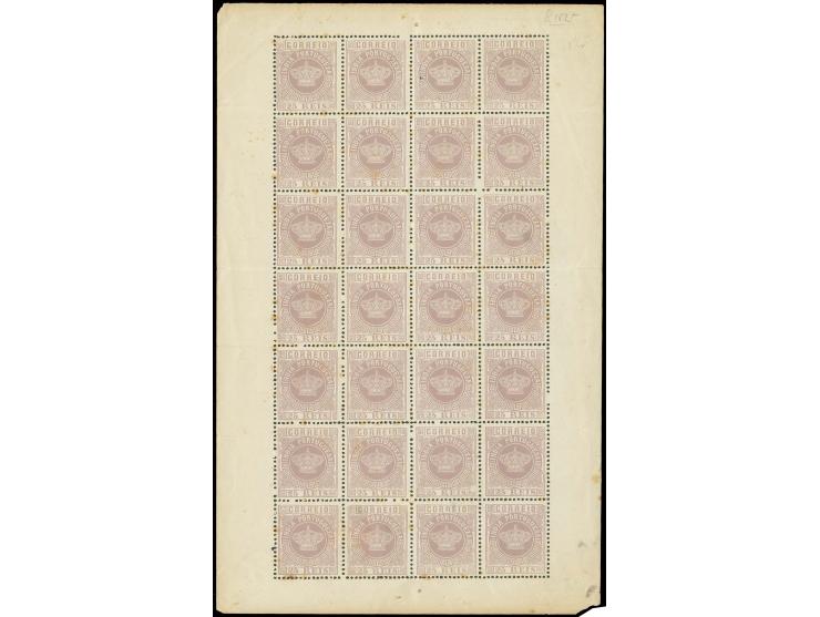 25 r. violet, cpl. sheet of 28 stamps, partly folded in the perforation and slightly split in places, a little toned; a rare 