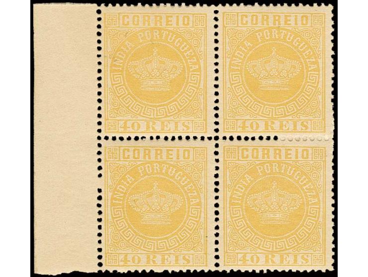 40 r. yellow on medium paper, marginal block of 4, unused o.g., horizontal perforation split and fixed by hinge, otherwise fi