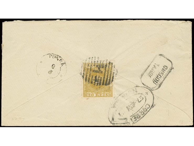4½ on 20 r. bistre, tied by barred "1" to reverse of envelope from Nova Goa to Ponda with adjacent boxed "CHEGOU TARDE", fine
