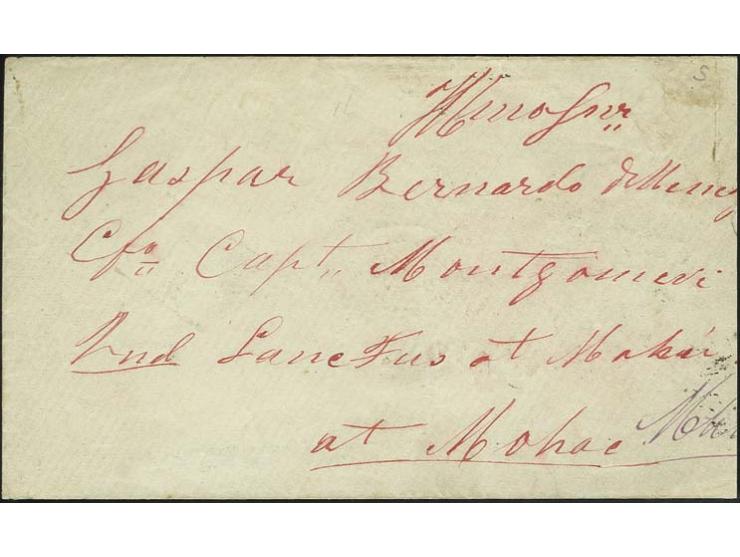 6 on 10 r. yellow-green, tied to reverse of small cover from "MAPUCA 25 MR 83" to Mhow, British India, very fine and scarce, 
