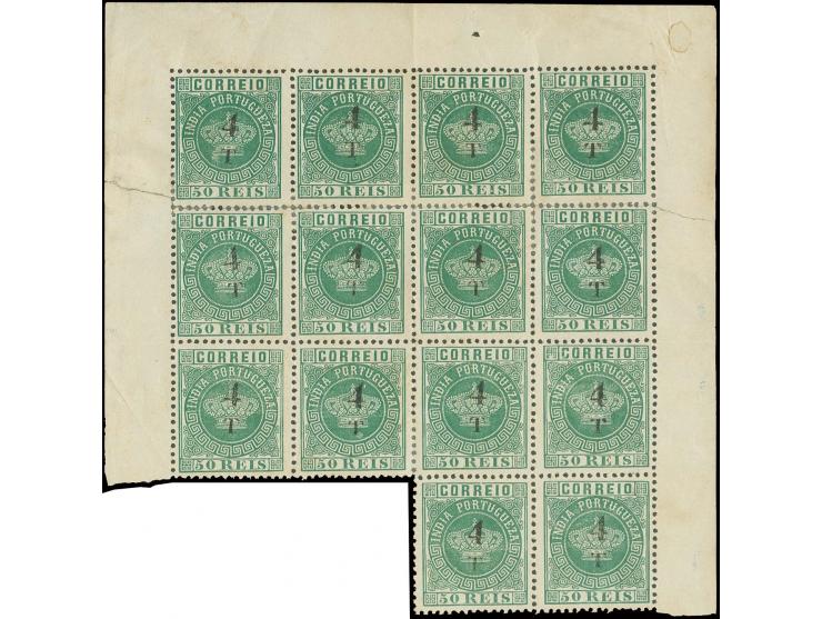 4 T on 50 r. green, block of 14 (the top row was separated and is re-installed by hinges), unused, very slight creasing in pl