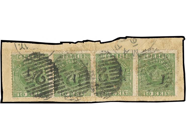 1½  handstamped on 10 r. green, 2 horizontal pairs, tied by numeral "2" to piece, fine (AF no. 67)