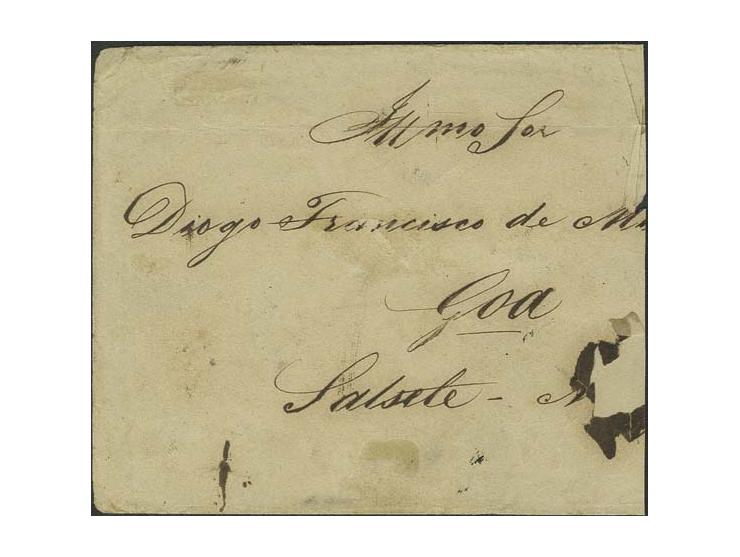 6 on 25 r. grey, tied to not quite cpl. envelope from "MAPUCA 17/8/81" to Nova Goa; crease and small faults in the envelope n