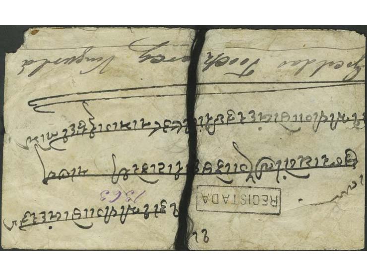 6 on 25 r. lilac with 1 T on 25 r. lilac and perf. 12½  2T on 50 r. green, tied to reverse of sealed registered cover from "N
