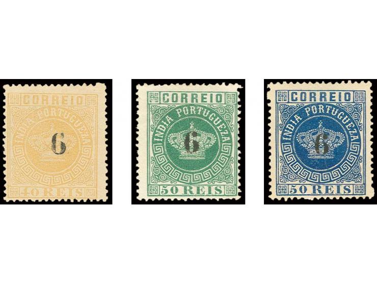 6 on 40 r. yellow, 6 on 50 r. green and 6 on 50 r. blue, unused, fine (AF no. 82-84)