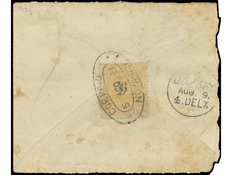 6 on 40 r. yellow, tied by oval "NOVA-GOA 5 AGO 81" to reverse of cover to Bombay, a fine and very scarce franking, ex Leote 