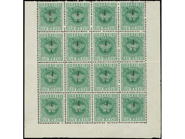 4 T on 50 r. green, block of 16, unused, lightly folded in the perforation, fine, ex Violante (AF no. 104)