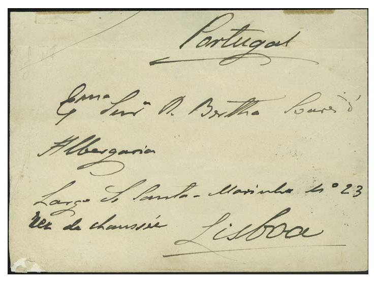 Perforated 13 1/2:1 t. rose, horizontal strip of 3 tied to reverse of cover from "NOVA GOA 19 AO" (1885) to Lisbon with arriv