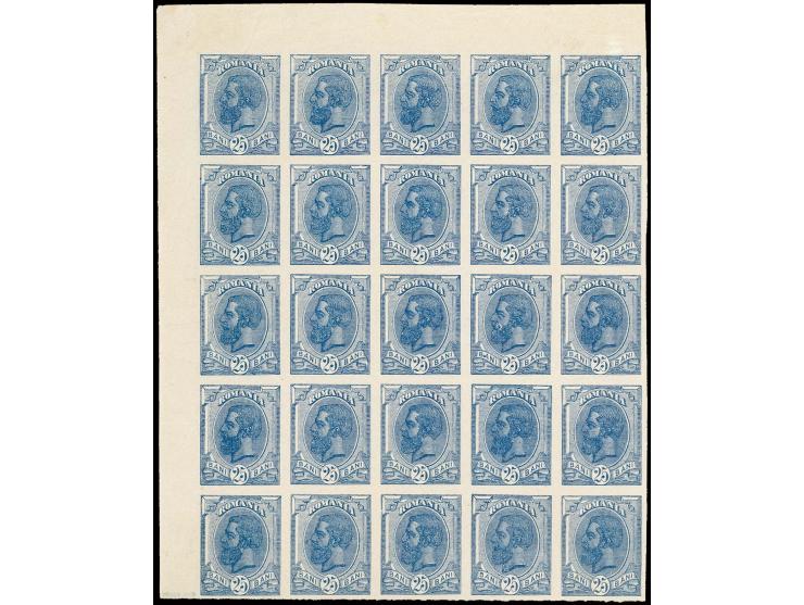 1900, King Charles 25 b. blue, imperforated block of 25 from the upper left sheet corner with cpl. large watermark, unused wi