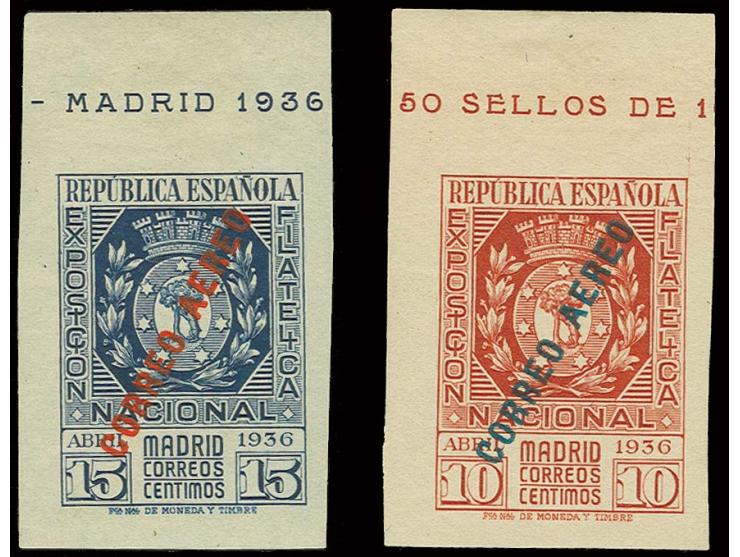 Philatelic Exhibition 10 and 15 c. with upper sheet margin, unmounted mint with hinge remainder in the margin, Comex certific