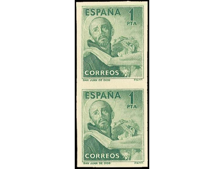 1950, San Juan de Dios 1 pta., imperforated colour proof in green, vertical pair, unhinged mint, fine and rare, opinion Graus