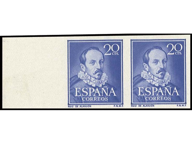 Juan Ruiz 20 c. bluish-violet, imperforated horizontal pair from sheet margin, unhinged mint, fine and rare, opinion Graus fo
