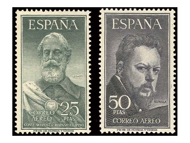 1953, airmail 25 and 50 pta., unmounted mint (Mi. 1.030,-)