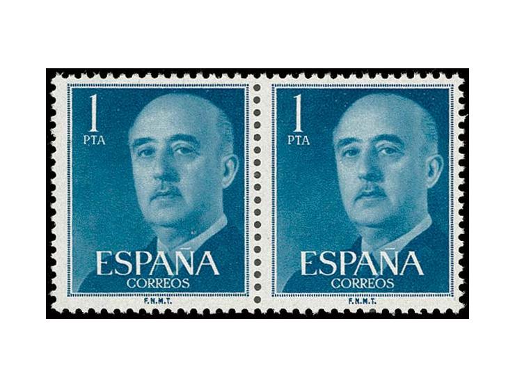 1955/56, General Franco 1 pta. in unissued colour dark greenish-blue (azul claro), horizontal pair, unhinged mint, fine and r