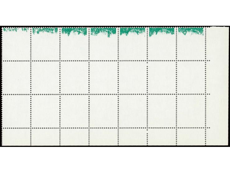1985, Juan Carlos 45 pts. green, horizontal block of 21 from the lower right sheet corner, almost completely without print, v