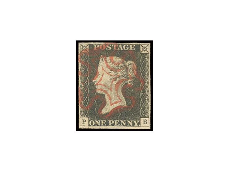 PB, P with small loop, clear to wide margins, central clear red MC, fine