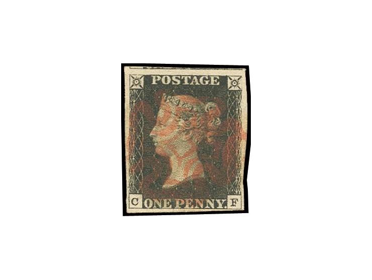 CF, good to wide margins with part adjoining stamp at top, central clear red MC, very fine