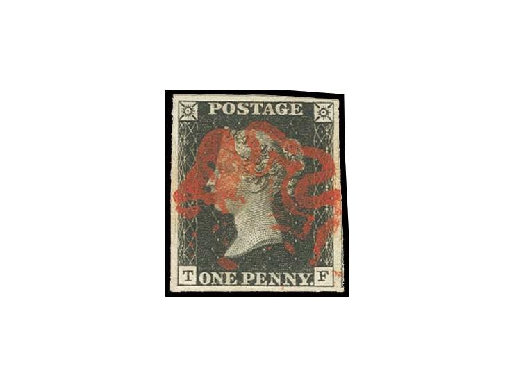 TF, good to large margins with part of adjoining stamp at right, bright red MC, very fine