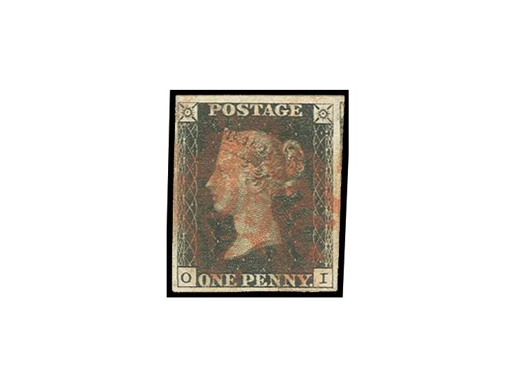 OI, good to wide margins with small part of adjoining stamp at right, red MC, very fine