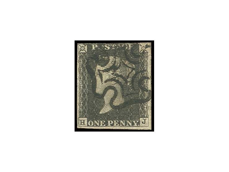 Plate 11: HJ greyish black, clear at top, otherwise good to wide margins, clear black MC; a fine copy of this rare stamp, cer