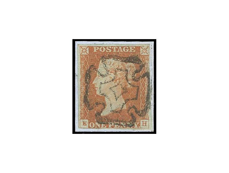 1 d. red-brown, EH, with clear strike of distinctive black MC of York on small piece, fine, signed Pröschold BPP